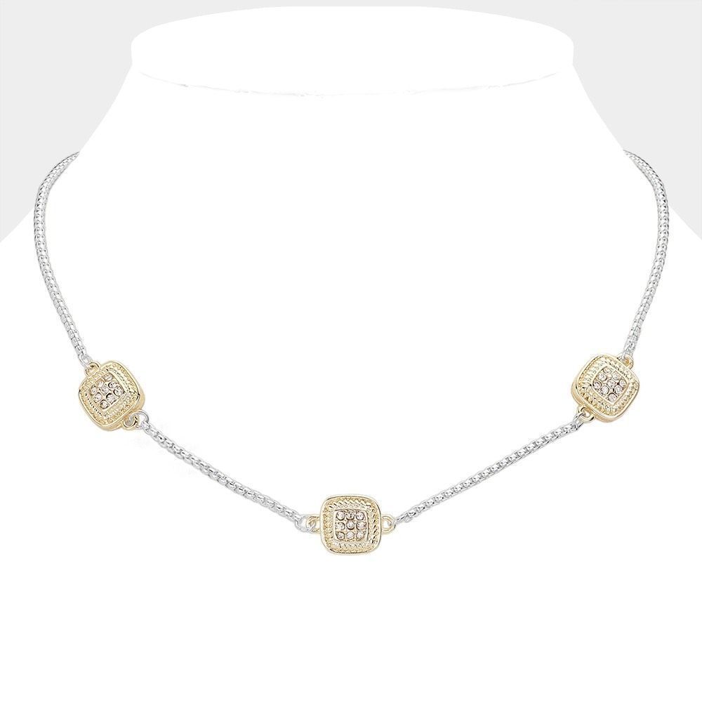 NWT MX Signature Gold Plated choker with square decor CZ pendants